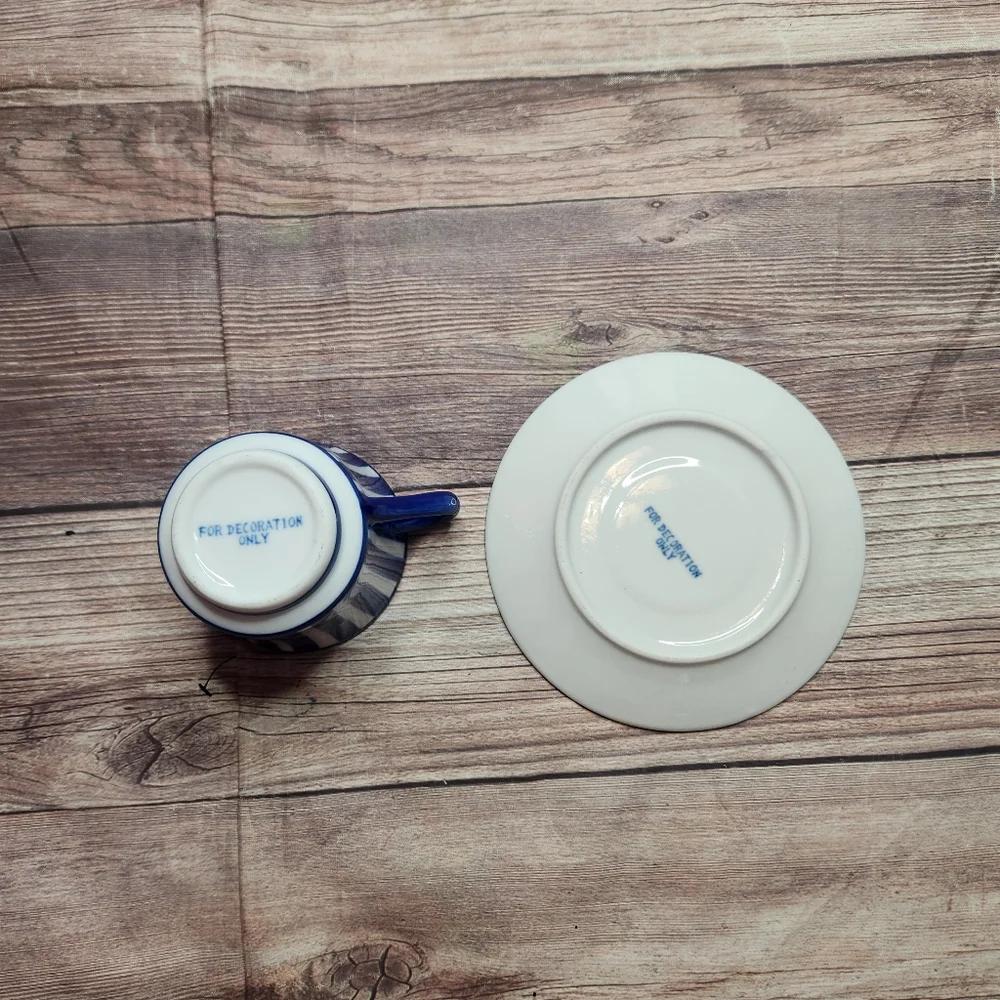 Blue White Striped Teacup Candle Decor